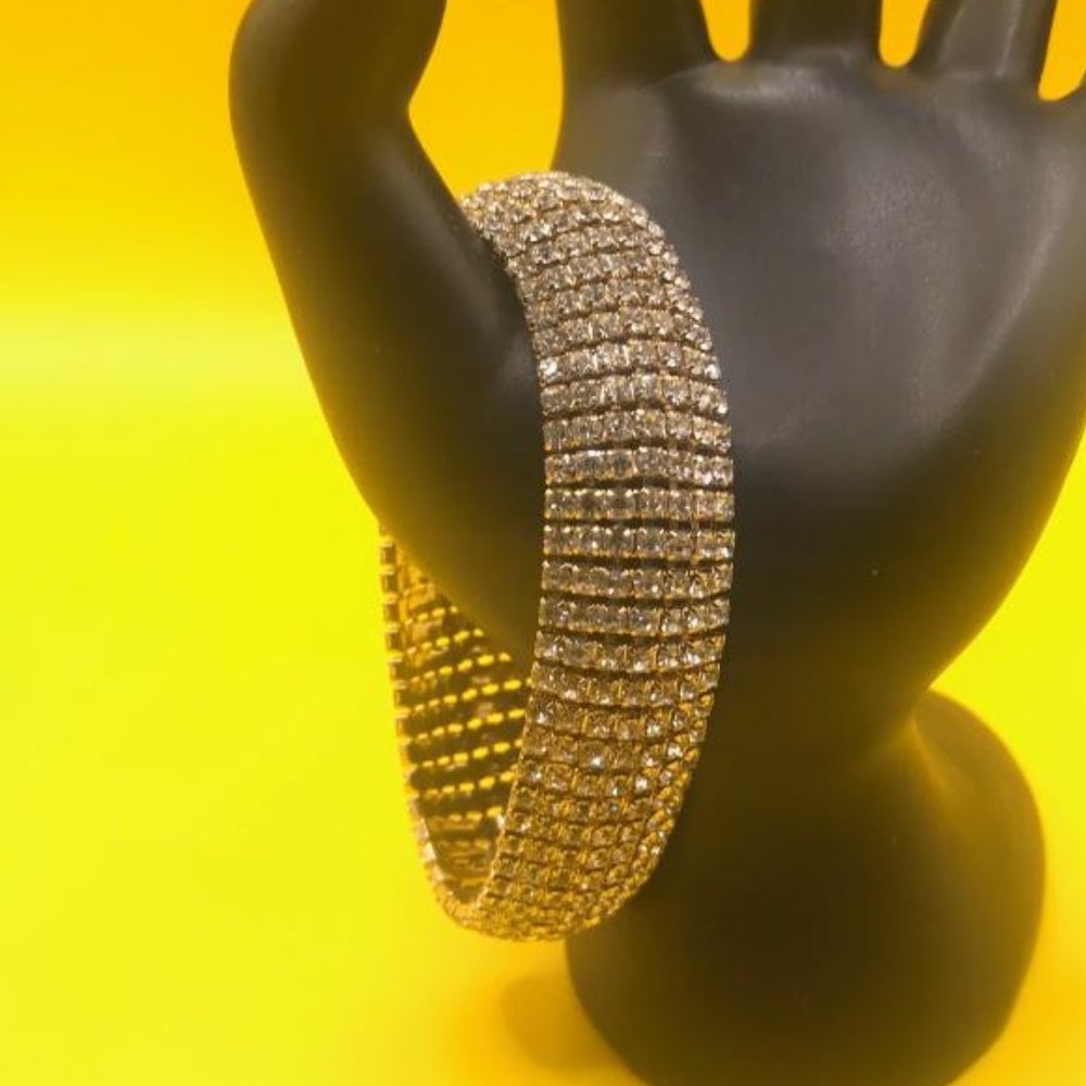 Gold-Tone 7 Row Rhinestone Bracelet - Picture 6 of 6